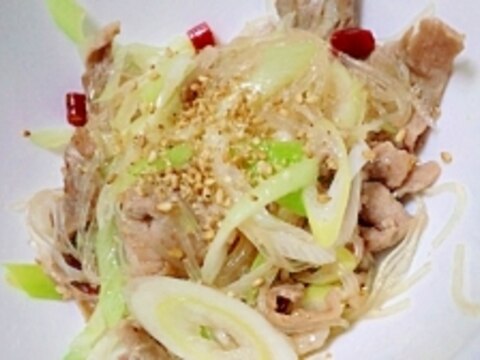 シャキシャキ葱と豚肉の春雨炒め